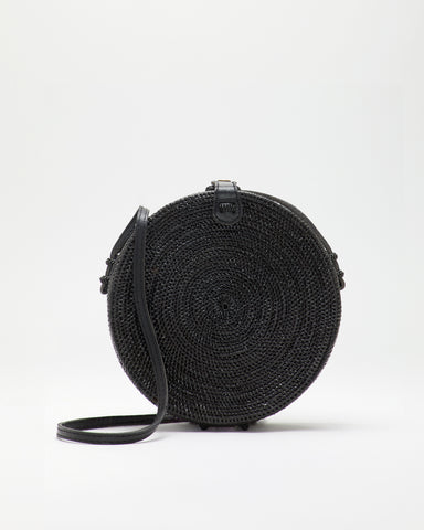 SAANS | Natural Straw 212 LUNA Crossbody Bag in Black | front view