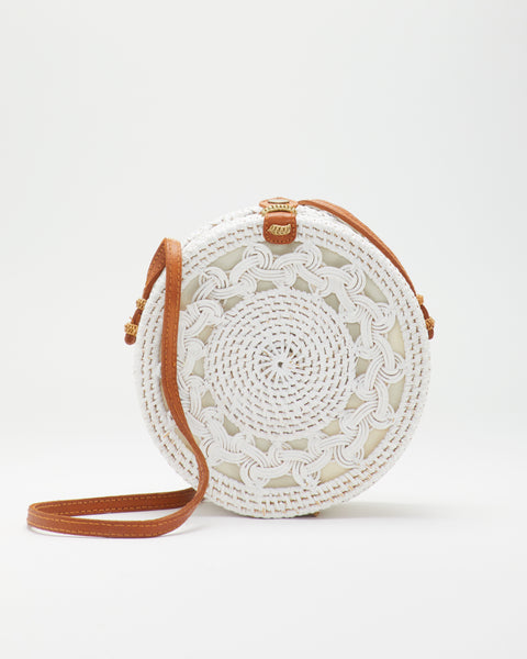 SAANS | Handwoven 415 LUNA Round Crossbody Bag in White