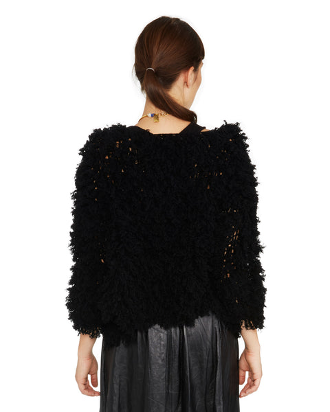Ryan Roche Shaggy Cashmere Fringe Open Front Cardigan in Black SAANS