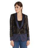 Kempner Harper Blazer Jacket | Olive Leopard Print with Navy Satin