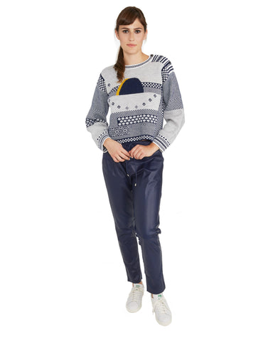 Brogden | Leather Track Pants in Navy