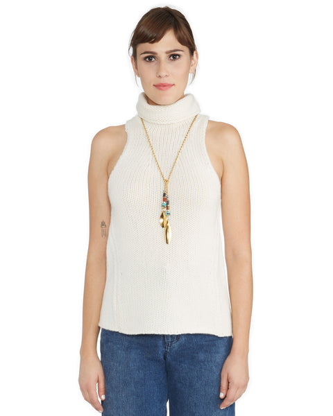 Ryan Roche's Cashmere Sleeveless Turtleneck Sweater in Winter White