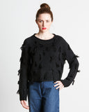 Apiece Apart Luluc Fringe Crew Sweater in Black