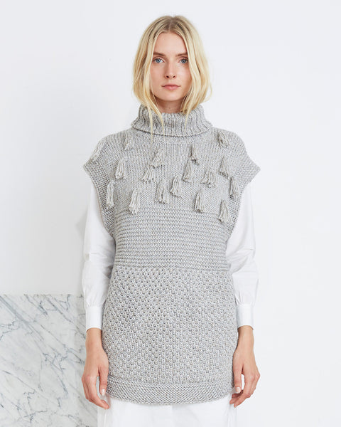 Apiece Apart Ines Fringe Multi Stitch Vest in Grey Melange