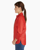 Brogden Leather Shirt in Scarlet Red | side view