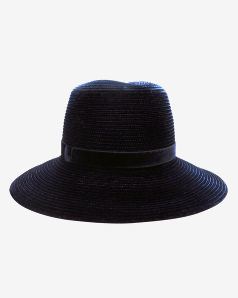 Gigi Burris Millinery | Constance Ribbed Velvet Fedora Hat in Navy