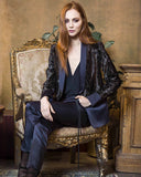Kempner Harper Blazer Jacket | Olive Leopard Print with Navy Satin