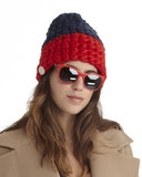 Mischa Lampert Merino Wool Beanie in Navy and Red