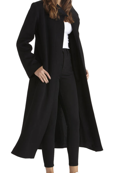 Fleurette Loro Piana Wool Coat Black Standing Collar SAANS