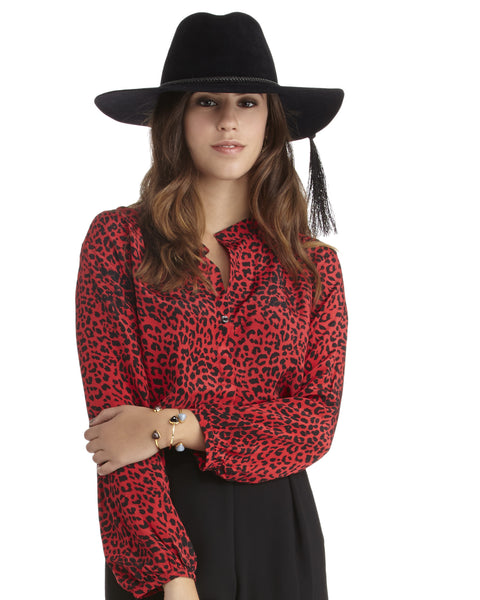 The Podolls | Red Leopard Print Silk Top