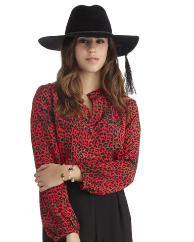 The Podolls | Red Leopard Print Silk Top