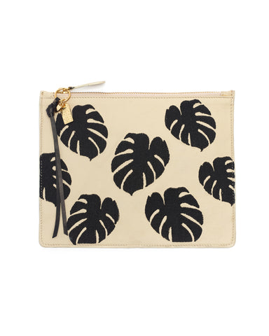 Lizzie Fortunato Creme Leather Zip Pouch in Palm
