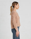 Ryan Roche Cashmere Knit Fisherman's Sweater in Rose | side view