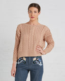Ryan Roche Cashmere Fisherman's Sweater in Rose | front view