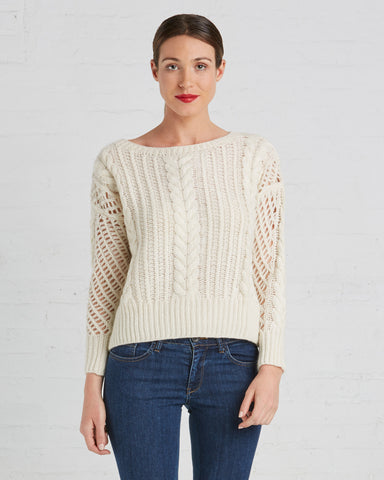 Ryan Roche Fisherman Cashmere Sweater in Ivory