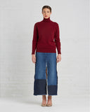 TOME Upcycled Denim Front Slit Pencil Skirt with Patches