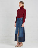TOME Upcycled Denim Front Slit Pencil Skirt with Patches