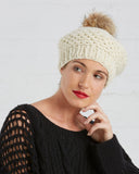 SAANS Wool Beret with Upcycled Fur Pom