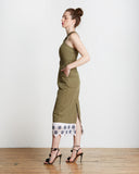 Suno Cross Halter Pencil Dress in Olive | side view
