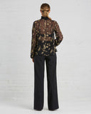 SUNO Black And Gold Floral Chiffon Blouse | back view