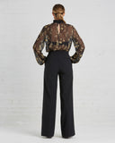 SUNO Black And Gold Chiffon Blouse and VOZ Wide-leg Wool Trousers
