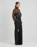 SUNO Black And Gold Floral Chiffon Blouse and VOZ Wide-leg Wool Trousers