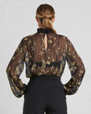SUNO Black And Gold Floral Chiffon Blouse | back view