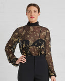 SUNO | Black And Gold Floral Chiffon Blouse 