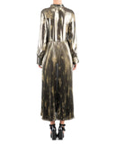 Olive Metallic Long Sleeve Pleated Maxi Dress by SUNO  | back view