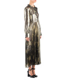 Olive Metallic Long Sleeve Pleated Maxi Dress by SUNO  | side view