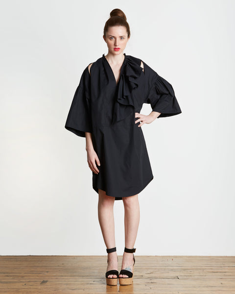 TOME Cotton Ruffled Peasant Tunic in Black