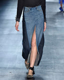 TOME Upcycled Denim Front Slit Pencil Skirt | NYFW Runway FW2016