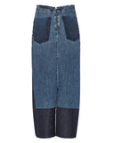 TOME Upcycled Denim Front Slit Pencil Skirt back view flat