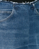 TOME Upcycled Denim Front Slit Pencil Skirt front close up