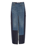 TOME Upcycled Denim Front Slit Pencil Skirt with Patch