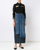 TOME Upcycled Denim Front Slit Pencil Skirt with Patches