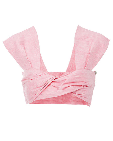 PAPER London Twist Crop Top in Pink Melange | front view