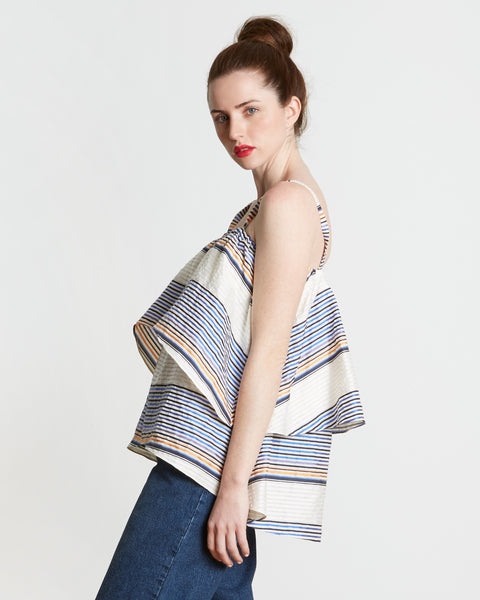 Tanya Taylor Ione Top in Textured Sunset Stripe | side view