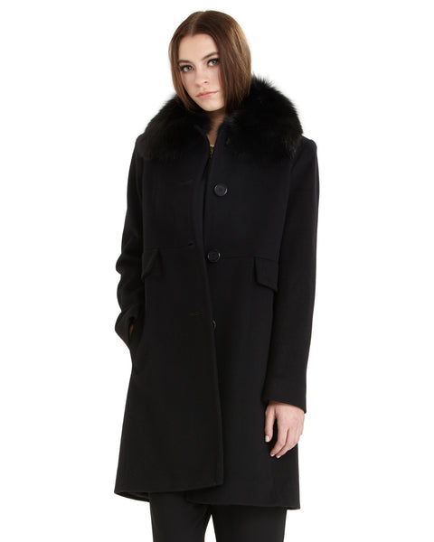 Fleurette Loro Piana Wool New City Coat with Genuine Fox Fur