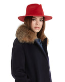 Fleurette Wool Coat with Genuine Fur Collar Close Up View