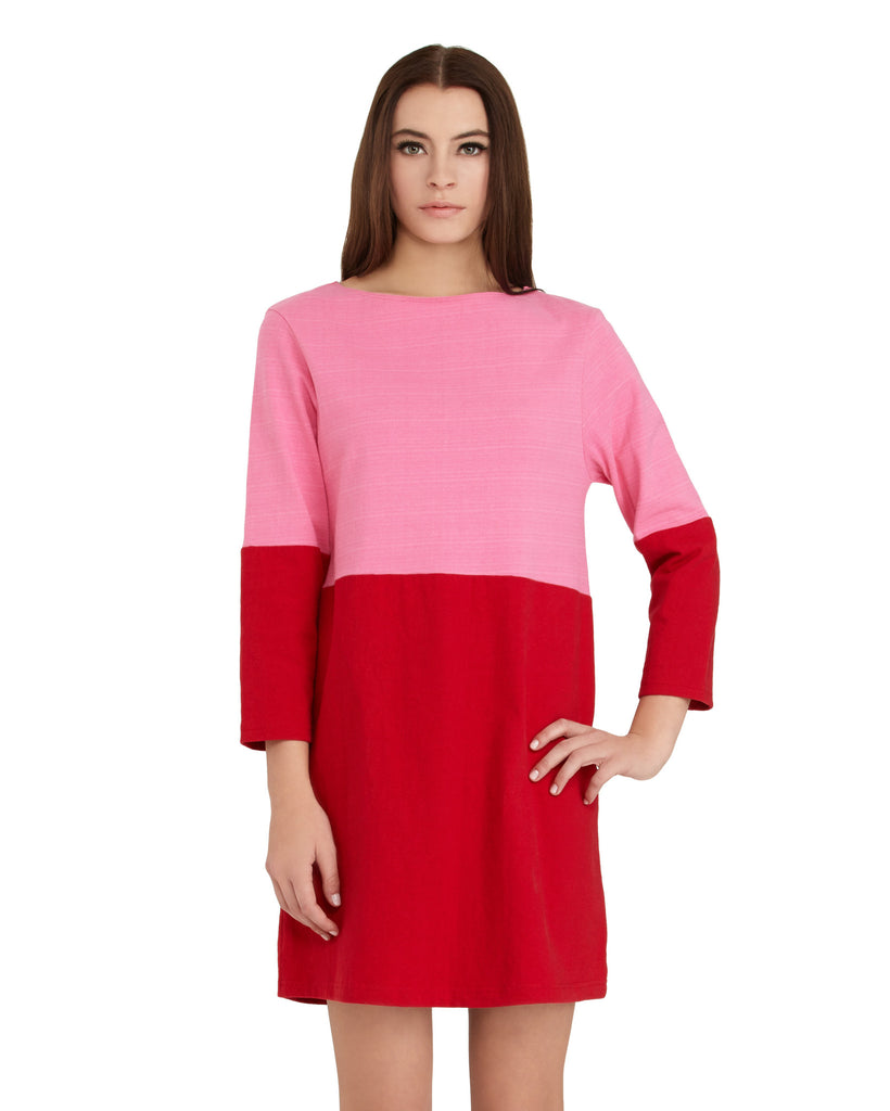 apiece apart red dress Apiece Apart Bettina Topstitched Puff-Sleeve Mini Dress