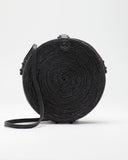 SAANS | Natural Straw 212 LUNA Crossbody Bag in Black | front view