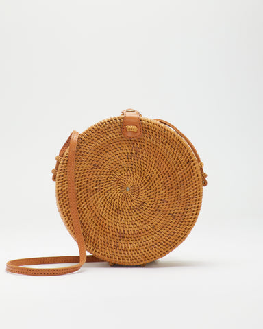 310 LUNA hand-woven round Crossbody Bag in Natural by SAANS
