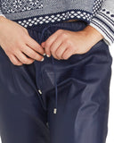 Brogden Leather Track Pant in Navy Blue | drawstring detail