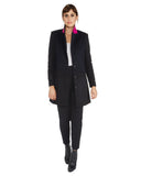 Kempner Lou Lou Coat in Black and Navy Blue with hot pink leather undercollar