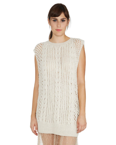 Ryan Roche | Cashmere Cable Knit Sweater Vest in Ivory