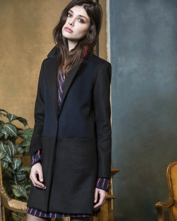 Kempner Lou Lou Coat | Duo Tone Wool Coat in Black/Navy – SAANS