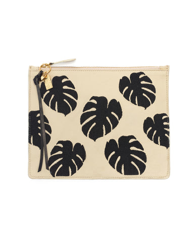 Lizzie Fortunato Creme Leather Zip Pouch in Palm
