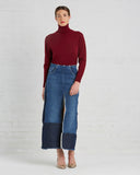 Ryan Roche Cashmere Turtleneck Sweater in Maroon and TOME Patch Denim Skirt