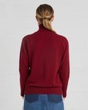 Ryan Roche Cashmere Turtleneck Sweater in Maroon Red | back view